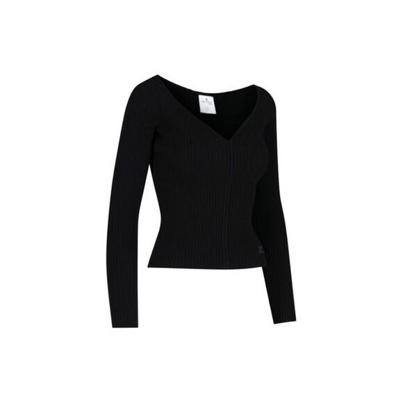 Raffia V-Neck Jumper in Navy Blue for Women - FW22 - Picture 3 of 4